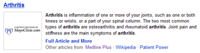 Bing top result for arthritis