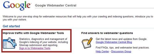 screen shot of Google Webmaster Tools