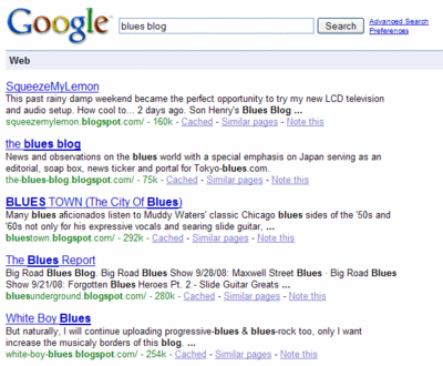 Google Search screen shot - blues blogs