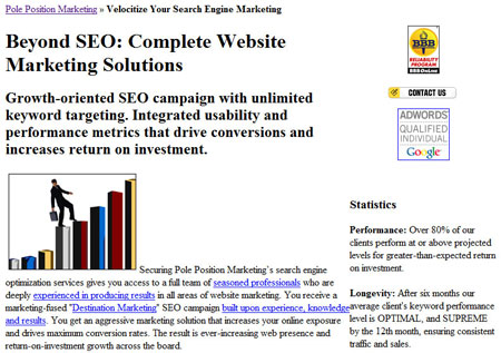 Snapshot of Pole Position Marketing Website with CSS turned off